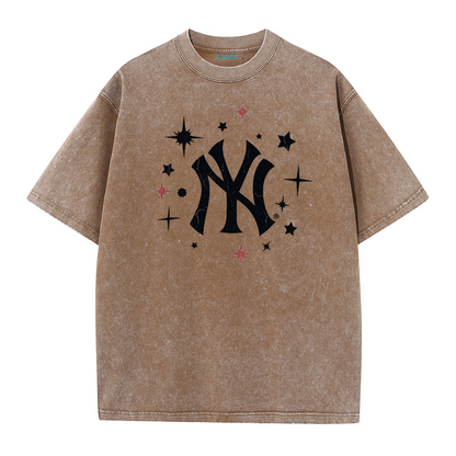 New York Inspired Space Baseball Player Retro Distressed T-Shirt