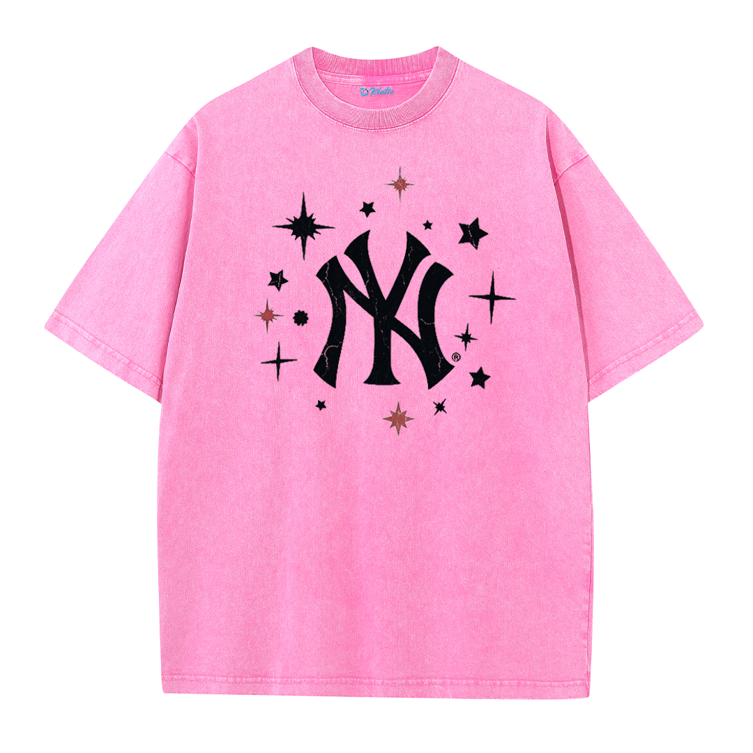 New York Inspired Space Baseball Player Retro Distressed T-Shirt