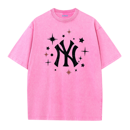 New York Inspired Space Baseball Player Retro Distressed T-Shirt