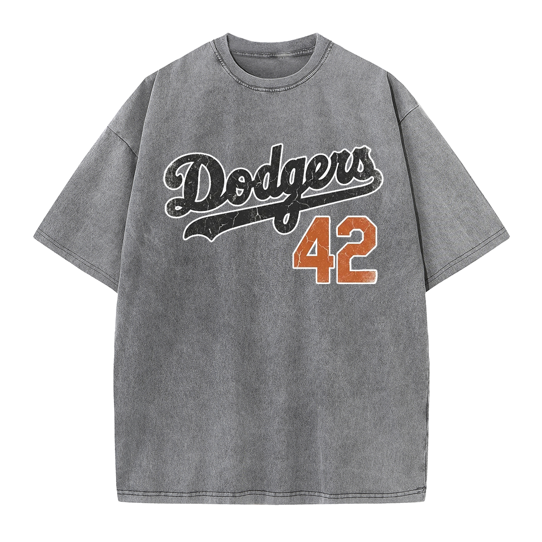 LA 42 Vintage Number Graphic Baseball T Shirt