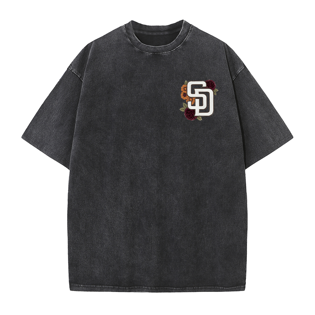San Diego Floral Script Baseball Graphic Vintage Washed T Shirt