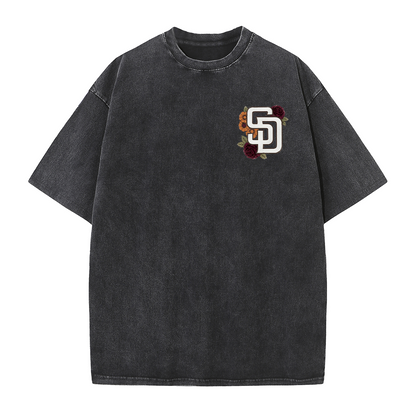 San Diego Floral Script Baseball Graphic Vintage Washed T Shirt