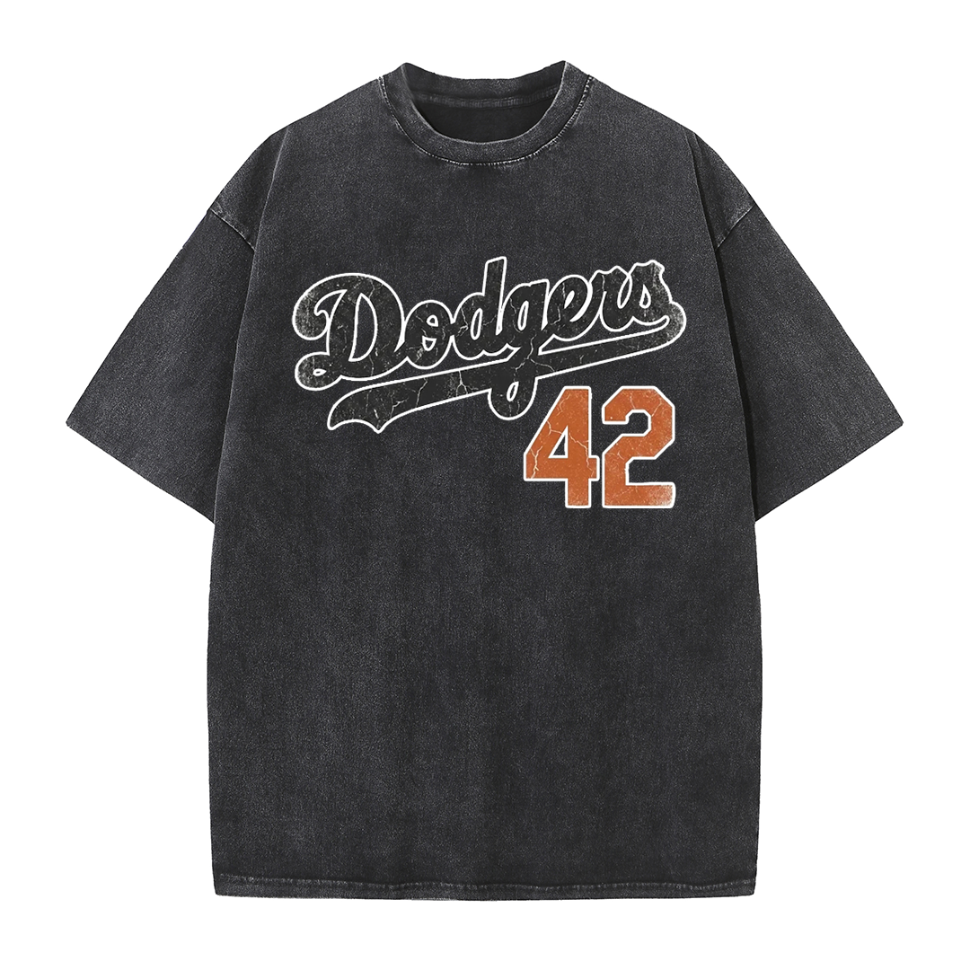 LA 42 Vintage Number Graphic Baseball T Shirt