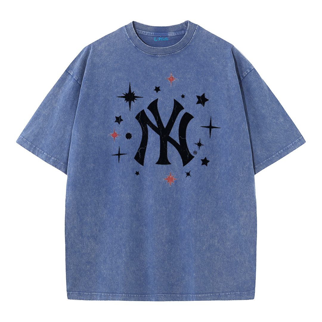 New York Inspired Space Baseball Player Retro Distressed T-Shirt