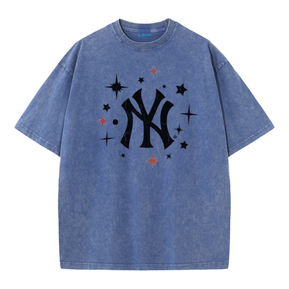 New York Inspired Space Baseball Player Retro Distressed T-Shirt