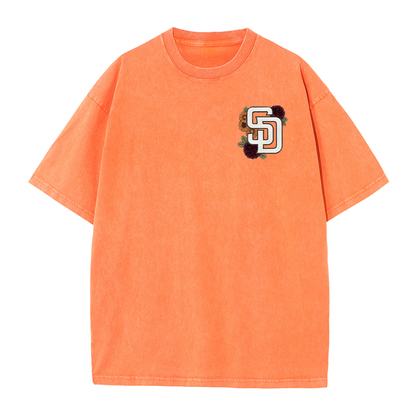 San Diego Floral Script Baseball Graphic Vintage Washed T Shirt