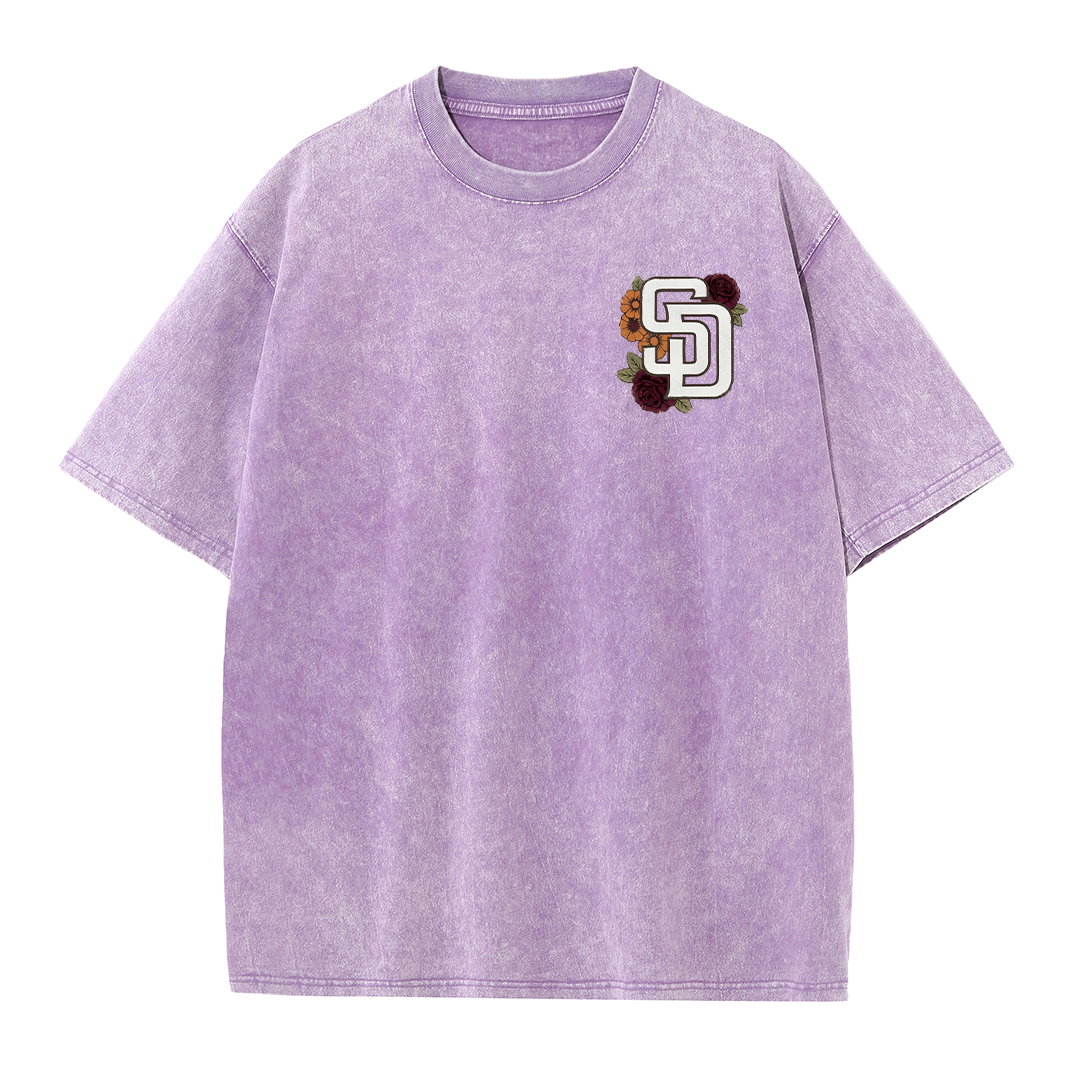 San Diego Floral Script Baseball Graphic Vintage Washed T Shirt