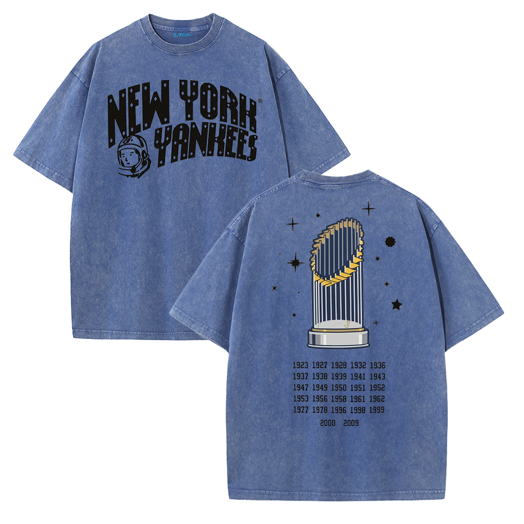New York Baseball Legacy Tee – Retro Trophy Print Washed Cotton T-Shirt