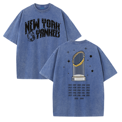 New York Baseball Legacy Tee – Retro Trophy Print Washed Cotton T-Shirt
