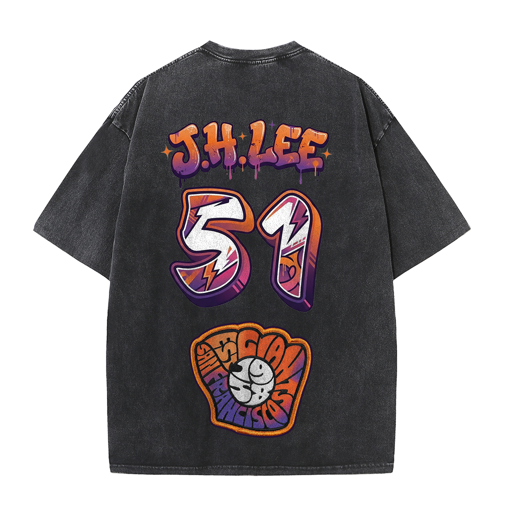 Retro Number Print Washed T-Shirt – Urban Graphic Streetwear Tee