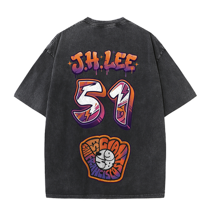 Retro Number Print Washed T-Shirt – Urban Graphic Streetwear Tee