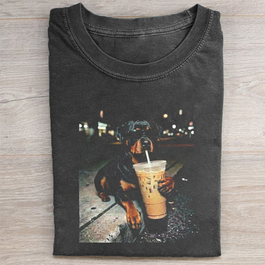 Rottweiler Drinking Iced Coffee T-shirt