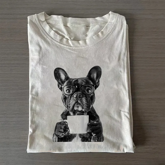 French Bulldog Drinking Coffee T-shirt