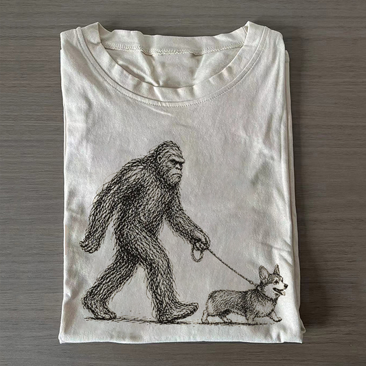 Bigfoot Walking Corgi T-shirt