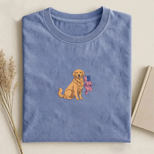 Golden Retriever American Flag T-shirt
