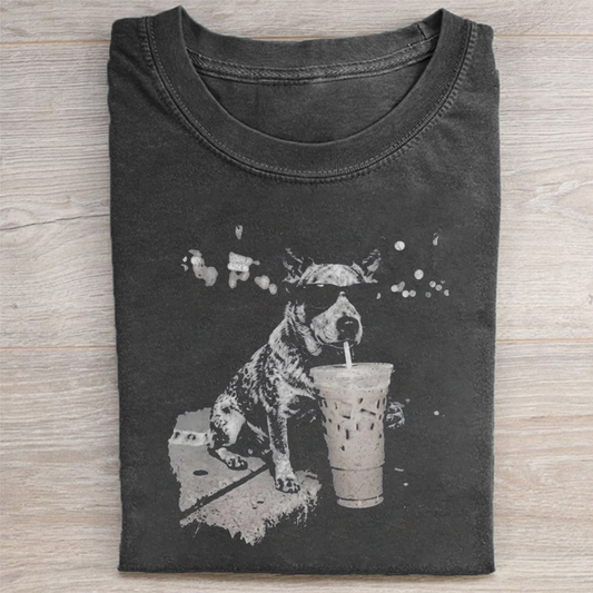 Funny Dog Drinking Iced Coffee T-shirt