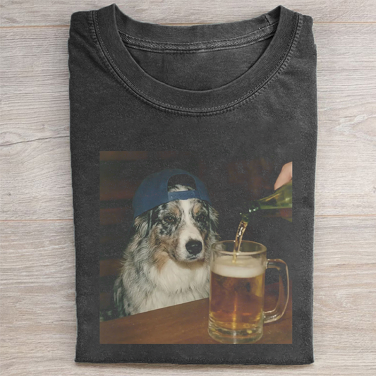 Silly Australian Shepherd Drinking Beer T-shirt