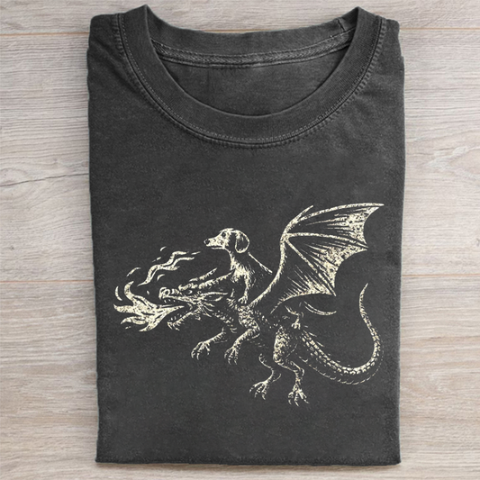 Dachshund on Dragon Graphic T-shirt