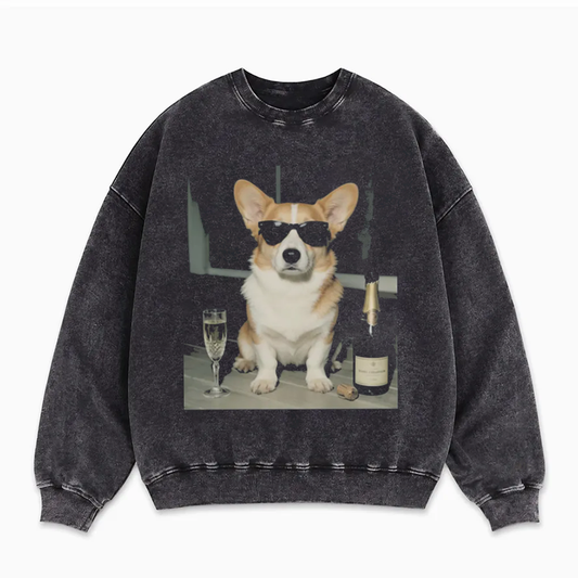 Vintage Corgi Drinking Champagne Sweatshirt