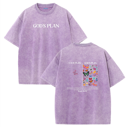 Your Plan vs God's Plan Washed Vintage Christian T-Shirt – Faith Graphic Oversized Tee