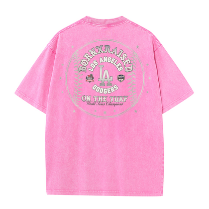 Vintage LA Circle Logo Washed T-Shirt – Retro Baseball Graphic Streetwear Tee