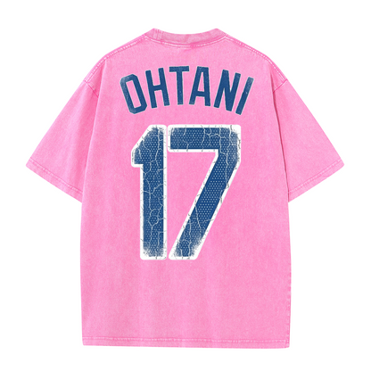 Retro LA Lettering Tee – Distressed 17 Number Back Graphic Washed T-Shirt