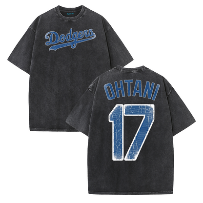Retro LA Lettering Tee – Distressed 17 Number Back Graphic Washed T-Shirt
