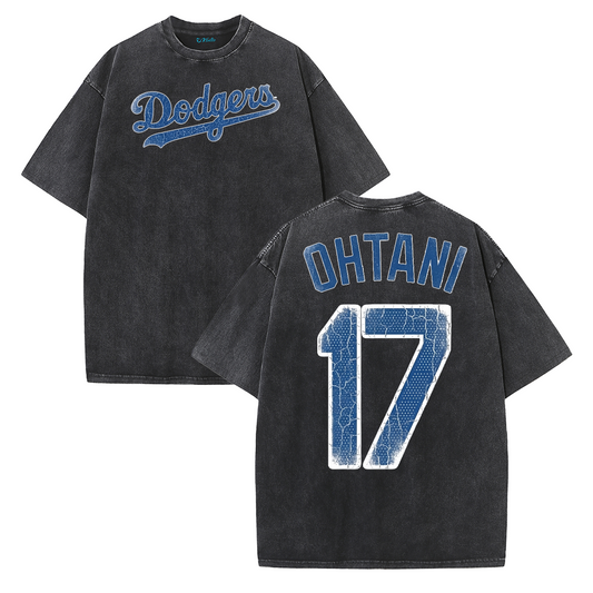 Retro LA Lettering Tee – Distressed 17 Number Back Graphic Washed T-Shirt