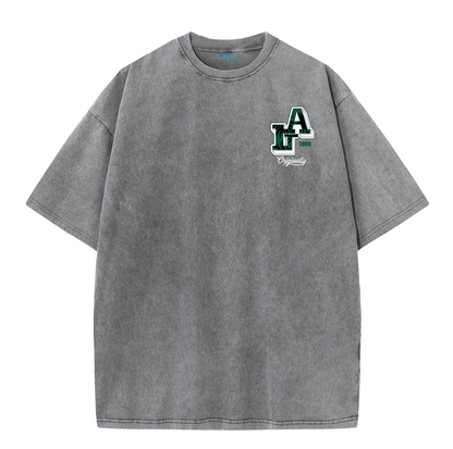 LA Back Print Vintage Washed T-Shirt – Y2K Cotton Streetwear Graphic Tee