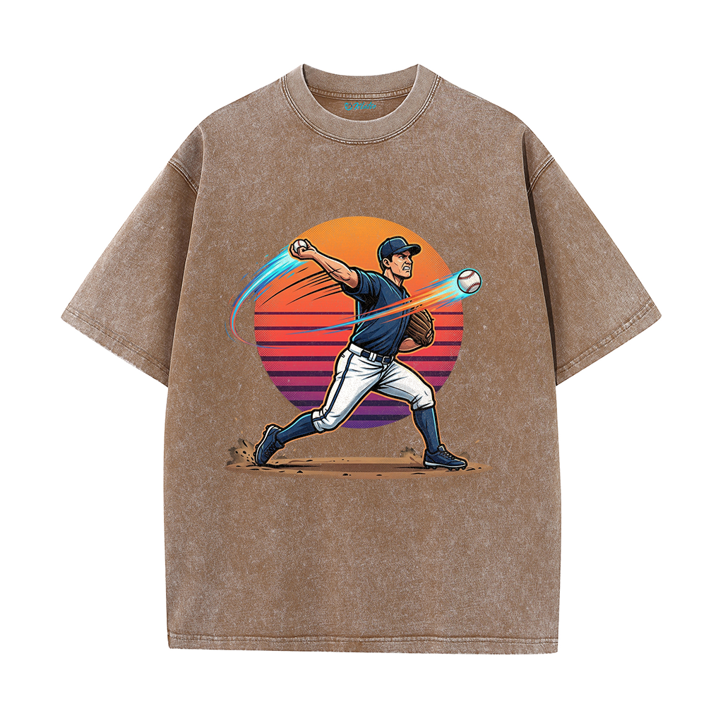 Vintage Sunset Baseball Pitch Motion Graphic T-Shirt