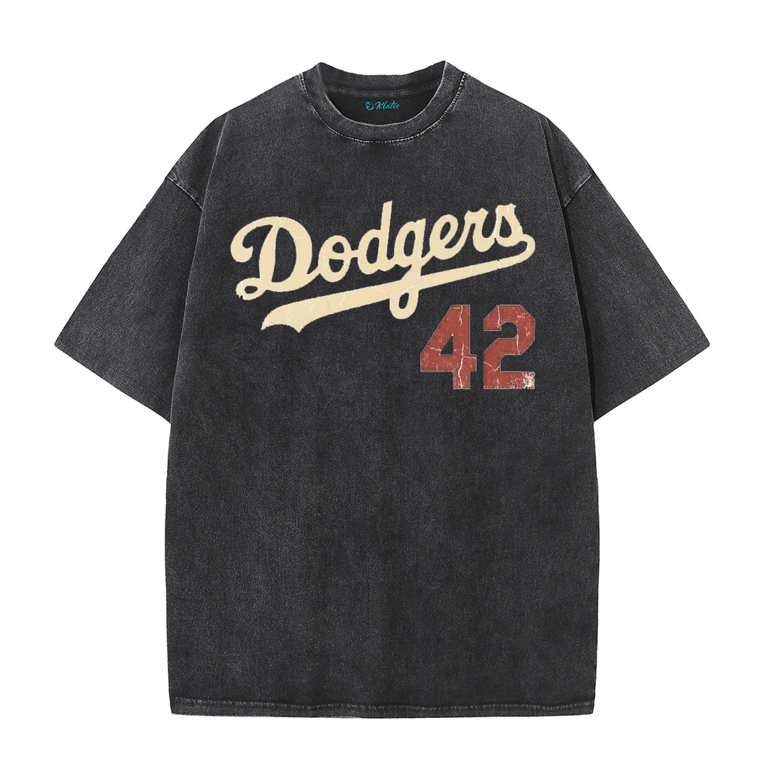 Retro Distressed Los Angeles Style Baseball Graphic Washed Cotton T-Shirt