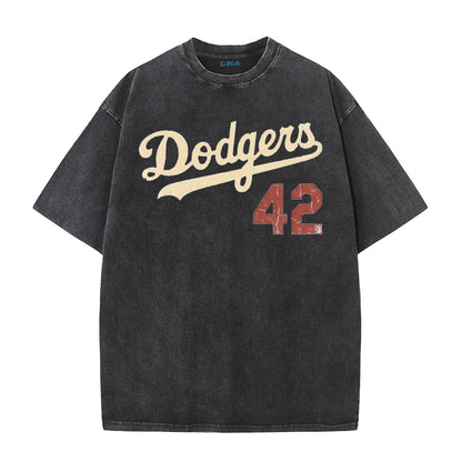 Retro Distressed Los Angeles Style Baseball Graphic Washed Cotton T-Shirt