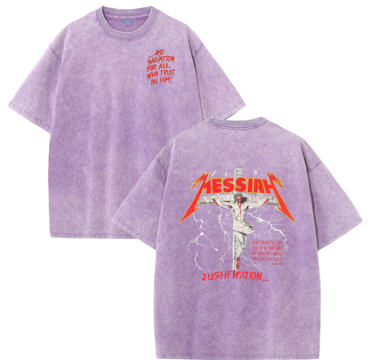 Jesus Messiah Cross Vintage Washed T-Shirt – Distressed Faith Graphic Oversized Tee