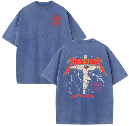 Jesus Messiah Cross Vintage Washed T-Shirt – Distressed Faith Graphic Oversized Tee