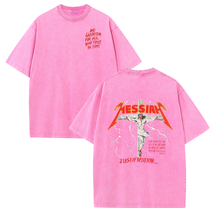 Jesus Messiah Cross Vintage Washed T-Shirt – Distressed Faith Graphic Oversized Tee