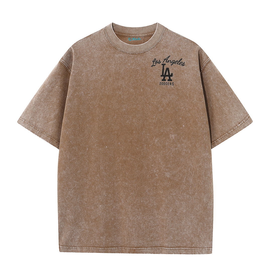Los Angeles Script & Eagle Print Washed Tee – Retro LA Street Style T-Shirt