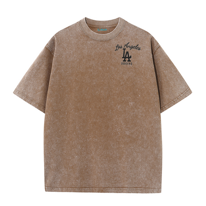 Los Angeles Script & Eagle Print Washed Tee – Retro LA Street Style T-Shirt