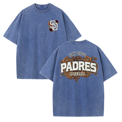 San Diego Floral Script Baseball Graphic Vintage Washed T Shirt