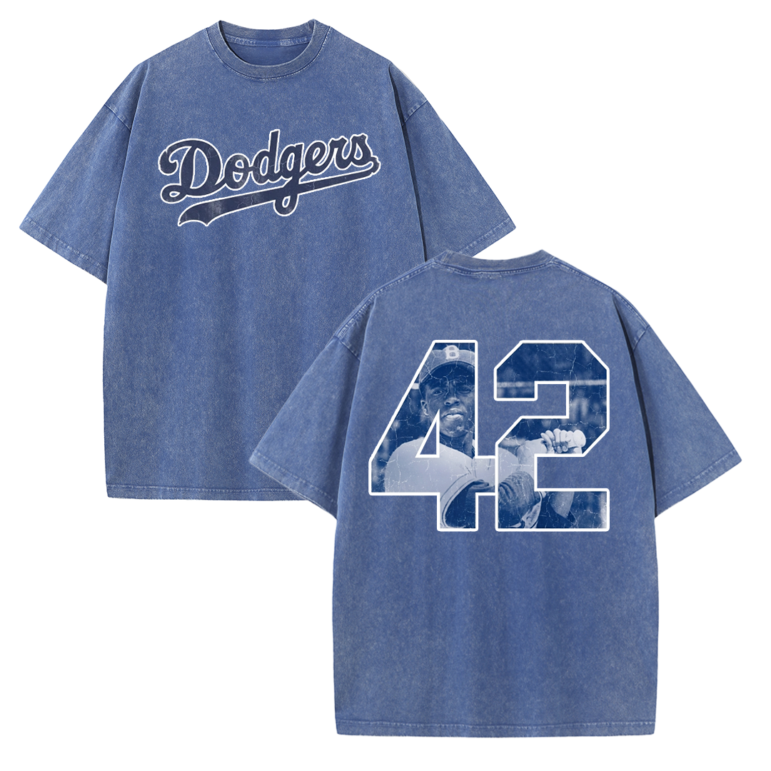 Vintage Washed LA Blue Script 42 Player Graphic T Shirt