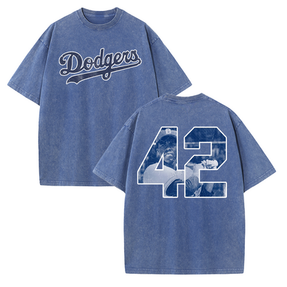 Vintage Washed LA Blue Script 42 Player Graphic T Shirt