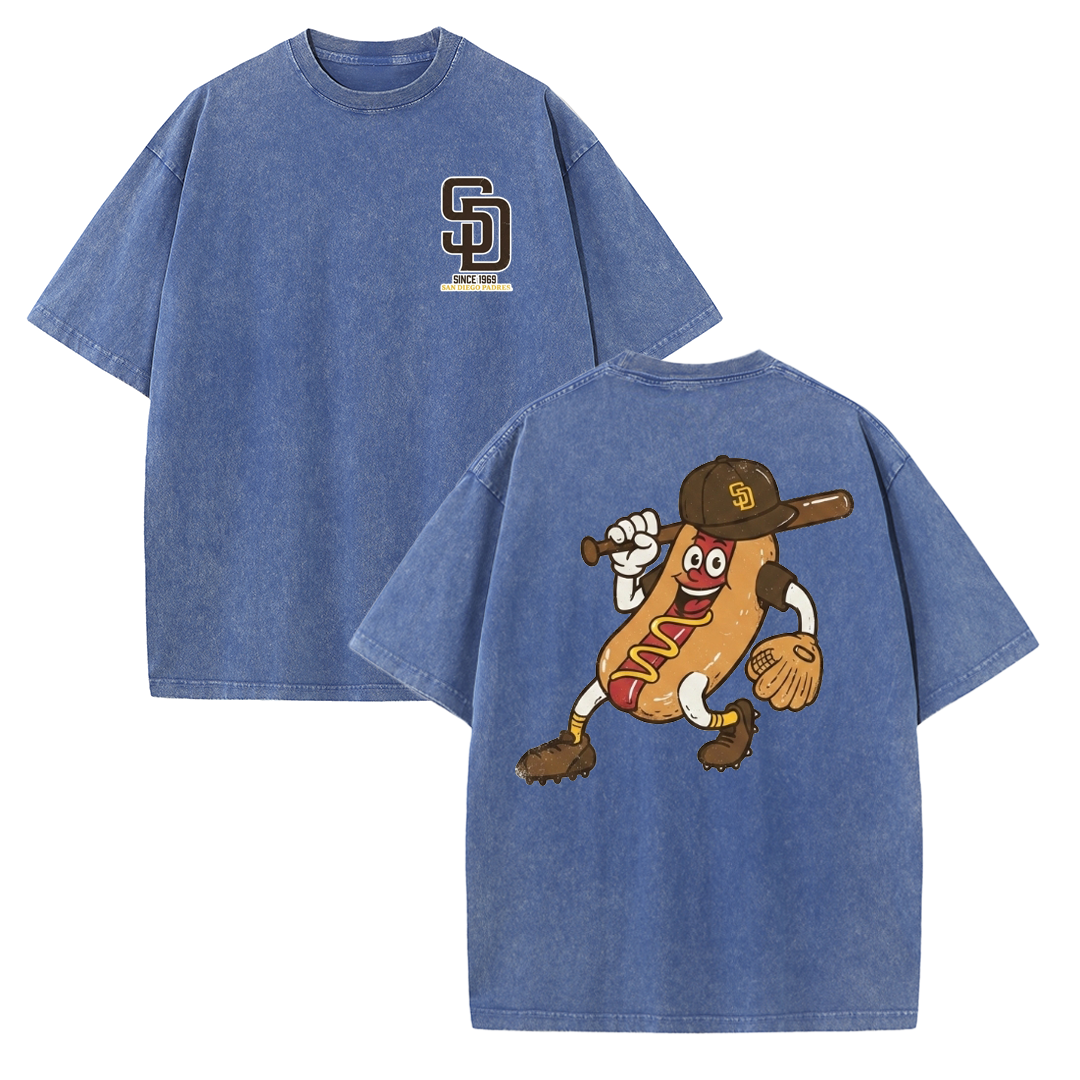 San Diego Cartoon Baseball Hotdog Vintage Style T Shirt