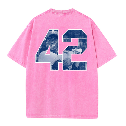 Vintage Washed LA Blue Script 42 Player Graphic T Shirt