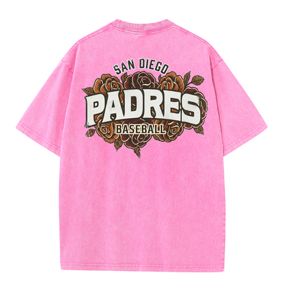 San Diego Floral Script Baseball Graphic Vintage Washed T Shirt