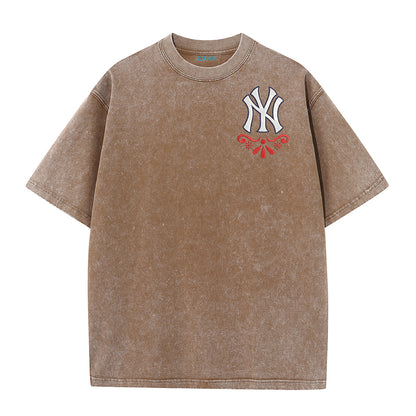 Vintage Washed Black NY Inspired Sugar Skull Retro Baseball Graphic Tee