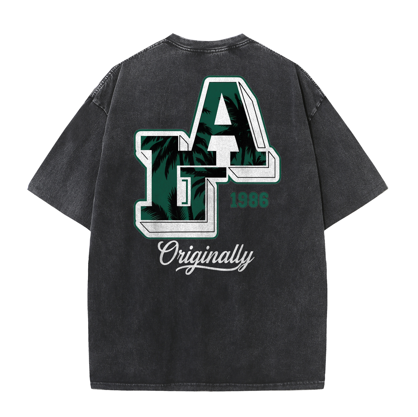 LA Back Print Vintage Washed T-Shirt – Y2K Cotton Streetwear Graphic Tee