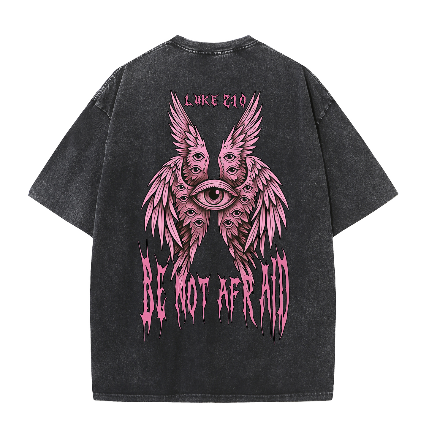 Fear Not Seraphim Vintage Washed T-Shirt – Six-Wing Angel Faith Graphic Oversized Tee
