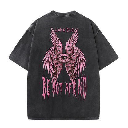 Fear Not Seraphim Vintage Washed T-Shirt – Six-Wing Angel Faith Graphic Oversized Tee