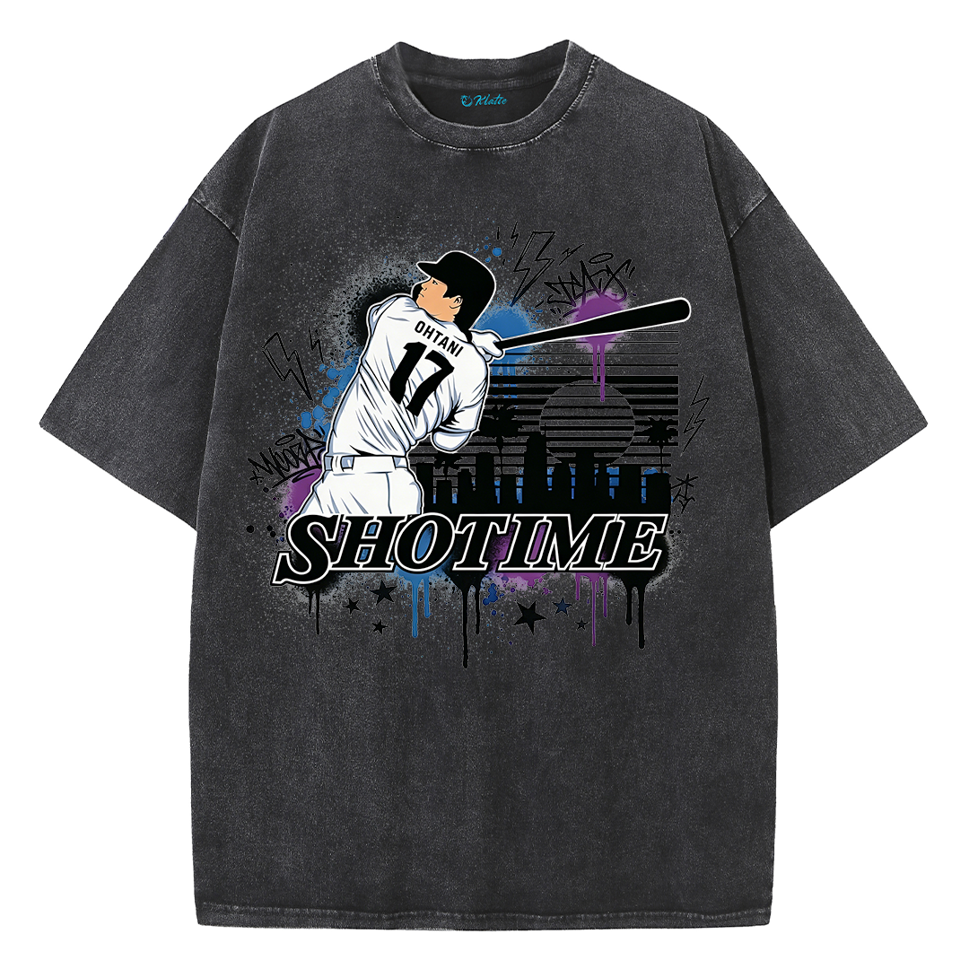 Shotime Graffiti Baseball Graphic Vintage Washed T-Shirt