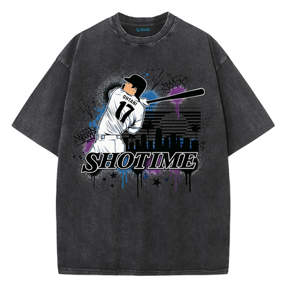 Shotime Graffiti Baseball Graphic Vintage Washed T-Shirt