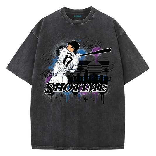 Shotime Graffiti Baseball Graphic Vintage Washed T-Shirt
